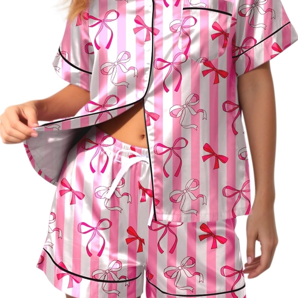 Striped Bow Print Women's Pajama Set